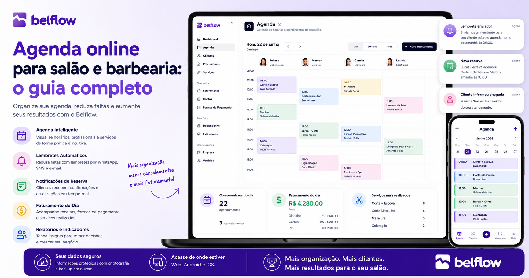 Profissional utilizando agenda online para organizar atendimentos em salão de beleza