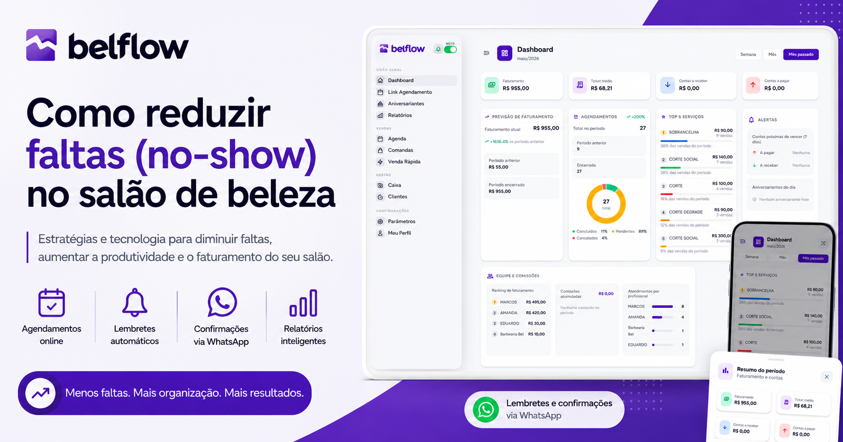 Profissional confirmando agendamentos no computador enquanto atende clientes no salão de beleza.
