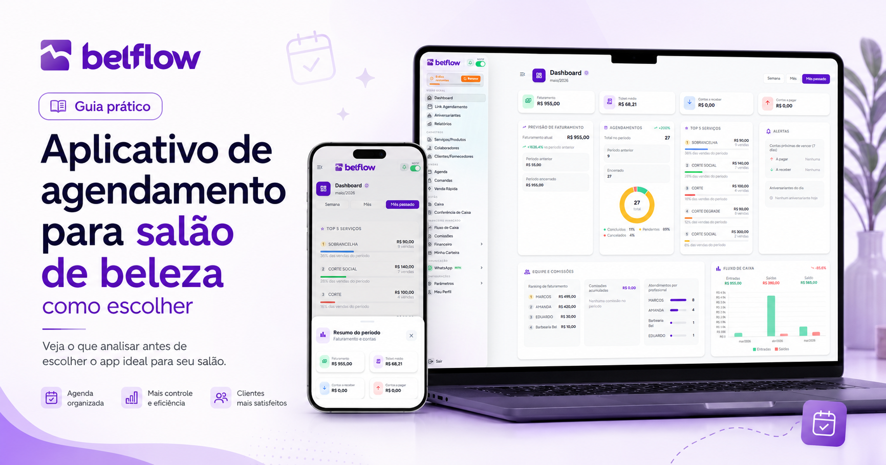 Profissional usando aplicativo de agendamento para organizar horários de um salão de beleza.